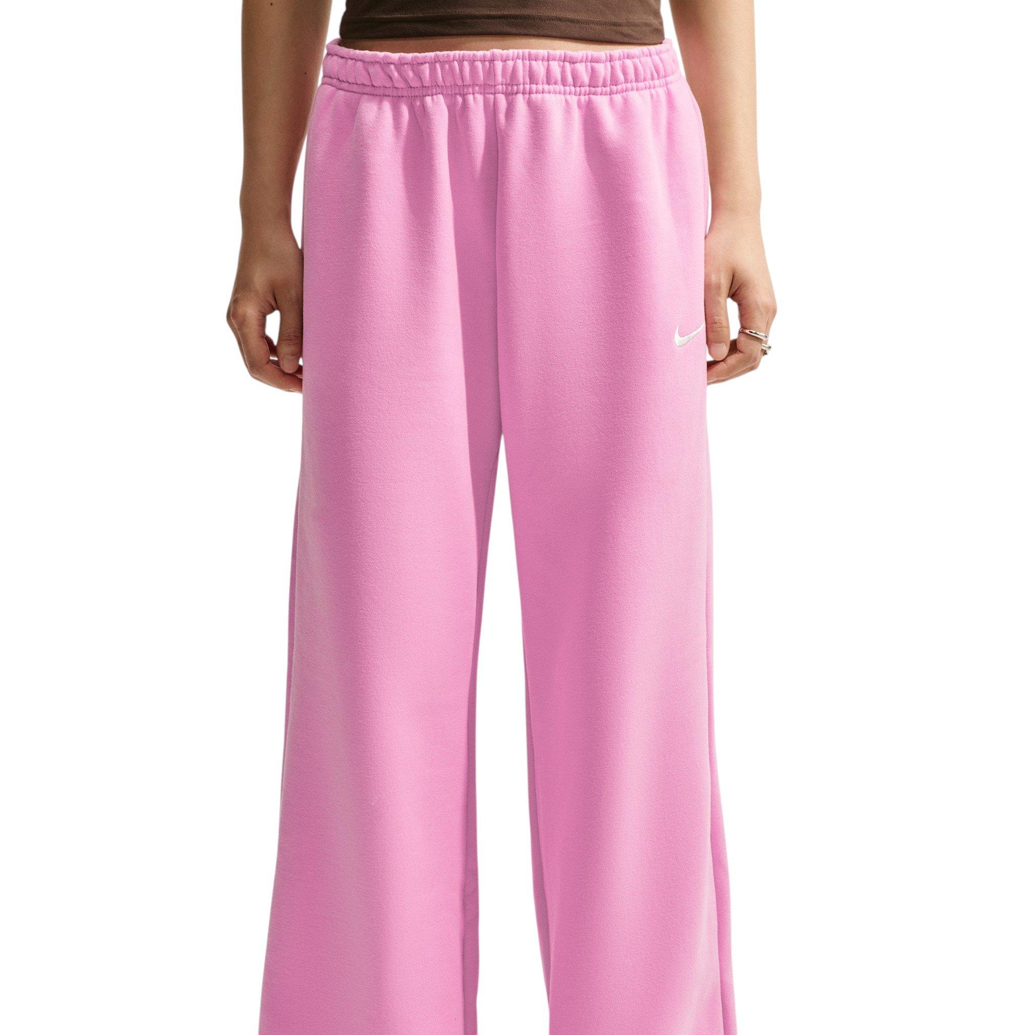 Nike Women's Studio Fleece Med-Weight Mid Rise Wide-Leg Pants - Pink - PINK